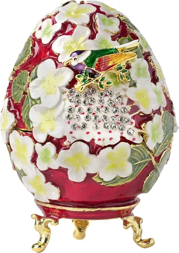Vista 11 de Apropos Huevo Faberge pintado a mano de estilo vintage con esmalte rico y diamantes de imitación brillantes caja de joyería