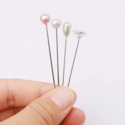 Vista 3 de 400 alfileres de ramo de flores, 4 estilos de alfileres Boutonniere, alfileres de ramillete de cabeza de cristal para costura, joyería, decoración