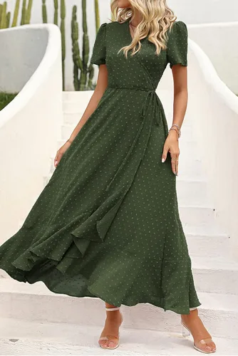 Vista 8 de PRETTYGARDEN - Vestido largo de verano cruzado para mujer, con cuello en V, estilo bohemio, floral, manga corta, dobladillo con volantes