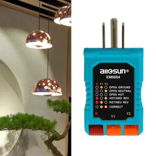 Vista 7 de allsun Probador de analizador de toma de corriente de receptáculo eléctrico, estándar 95-125 VAC, detector de cableado defectuoso de circuito con 6