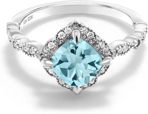Vista 14 de Gem Stone King Anillo de compromiso solitario de moissanita blanca con piedra natal de corte cojín de 0.276 in para mujer, plata de ley 925