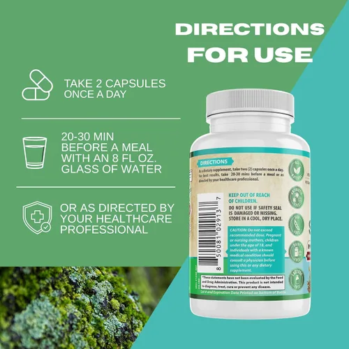Vista 6 de Musgo marino orgánico Apoyo inmunológico y salud cerebral Vejiga, raíz de bardana y bioperina Todo natural, sin lácteos, sin gluten 60