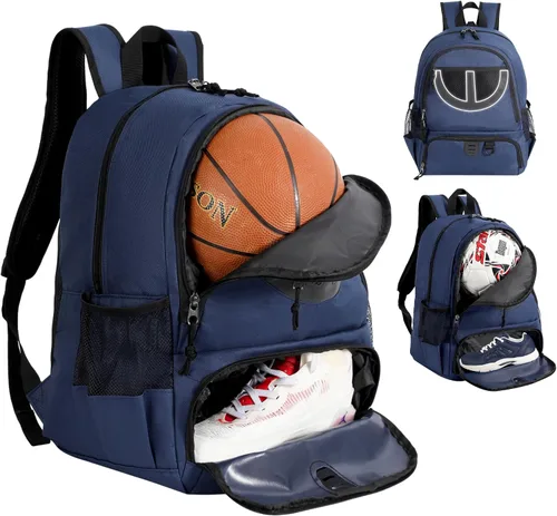 Vista 23 de Mochila de baloncesto para hombres y mujeres con compartimento para pelota y zapatos, capacidad de 30L, ligera y transpirable, mochila de fútbol