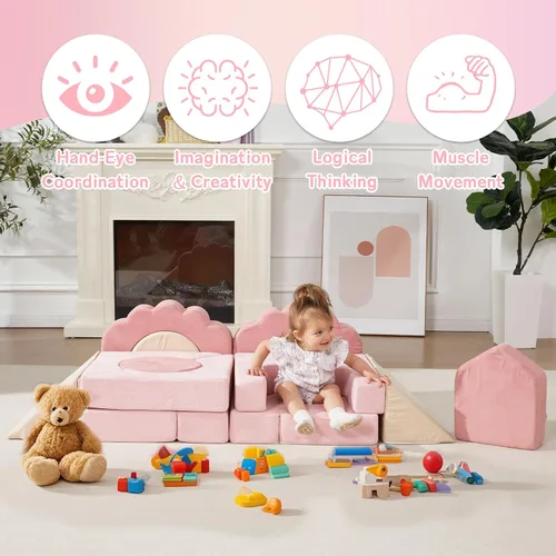 Vista 2 de Juguetes de espuma para trepar para niños pequeños, juego de actividades de escalada y gateo de 13 piezas, bloques de escalada suaves para niños