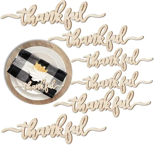 Vista 11 de Tarjetas de lugar de Acción de Gracias Blessed, Thankful, Grateful Letreros de madera para mesa de comedor de otoño, adorno de mesa de casa