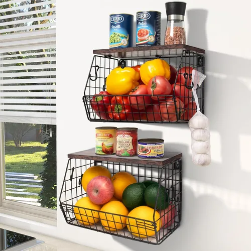 Vista 9 de Mefirt Estante Magnético para Refrigerador con Tapa de Madera, Cesta de Frutas Resistente, Contenedores de Almacenamiento de Frutas, Papas