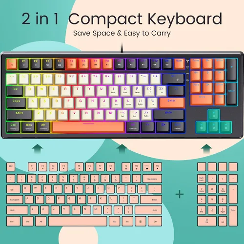 Vista 4 de RisoPhy Gasket - Teclado mecánico programable de 93 teclas con retroiluminación RGB, interruptor rojo intercambiable en caliente, teclado