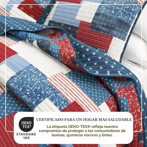 Vista 2 de Great Bay Home Juego de edredón de microfibra de 2 piezas Twin/Twin XL con fundas de almohada, diseño reversible de patchwork americano, juego