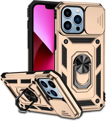 Vista 15 de Funda compatible con iPhone 13 de 6.1 pulgadas, funda magnética con funda para cámara y soporte, grado militar, a prueba de golpes, material de PC
