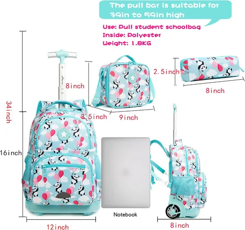 Vista 2 de Mochila con ruedas de 16 pulgadas para niños y niñas