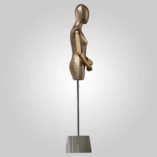 Vista 3 de Torso de maniquí femenino, forma de vestido con cabeza y brazos de madera posables, cuerpo torse de maniquí ajustable en altura