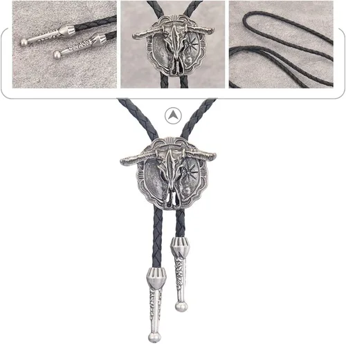 Vista 324 de Jeilwiy Corbata de bolo para hombre, corbata de vaquero occidental, collar de corbata de bolo dorado, corbata de cuero, corbata de Halloween
