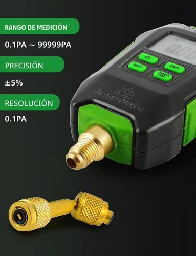 Vista 5 de Medidor Digital de Vacío en Micrones 1/4" SAE, Probador de Presión Digital HVAC, Alarma de Aviso, Compensación de Temperatura, Pantalla LCD, 4
