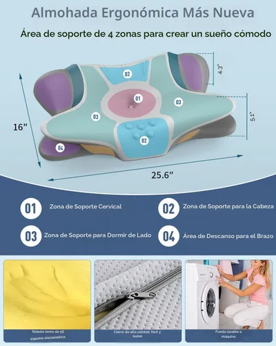 Vista 4 de Almohada cervical cervical para aliviar el dolor, almohada ergonómica para dormir de lado para apoyar el cuello, almohadas ortopédicas de espuma