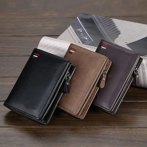 Vista 7 de TAUFE Men's Wallets, Men's Short Wallet Vertical Multi Buckle Wallet Multi Function Zero Wallet Luxury Wallet (Color Khaki)