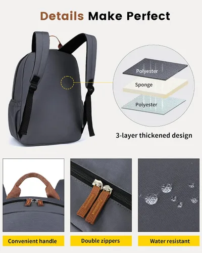 Vista 5 de Vorspack Mochila para hombres y mujeres Mochila ligera básica para libros, mochila casual para la universidad, trabajo, viajes, Gris, Classic