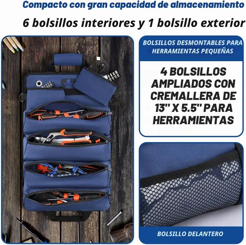 Vista 3 de Bolsa de herramientas enrollable ROCKCOON, organizador de herramientas resistente enrollable, bolsa de almacenamiento de herramientas portátil que