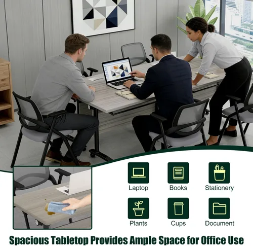 Vista 6 de Mesas plegables para sala de conferencias, mesa de entrenamiento móvil abatible con ruedas giratorias de 360°, mesa de conferencias moderna Olmo