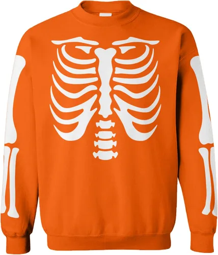 Vista 3 de Pumpkin Face - Sudadera unisex con cuello redondo para Halloween Negro - Traje de esqueleto