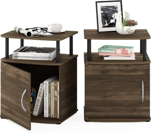 Vista 8 de Furinno Jaya - Mesita de noche con puerta, color ámbar y negro