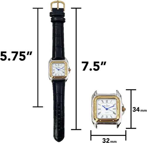 Vista 2 de Peugeot - Reloj de vestir de dos tonos con forma de tanque para mujer con correa de cuero de diseñador