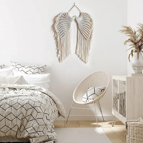 Vista 5 de WAQIA HOME Tapiz de macramé para colgar en la pared, macramé tejido bohemio con borlas largas, algodón bohemio hecho a mano, decoración del hogar