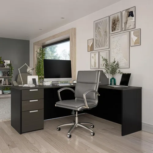 Vista 2 de Bestar Pro-Concept Plus - Escritorio en forma de L de 72 W con pedestal en gris oscuro y negro
