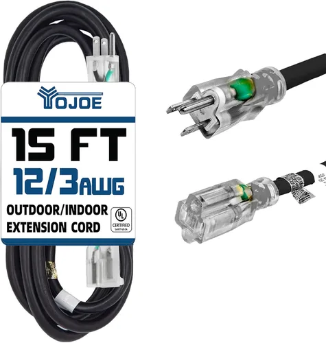 Vista 22 de YOJOE Extensión de cable para interiores y exteriores con extremo iluminado, cable resistente de 3 puntas 15A a prueba de inclemencias del tiempo