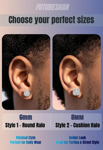 Vista 4 de Aretes magnéticos para hombre con circonita cúbica 5A de acero inoxidable plata-estilo 1