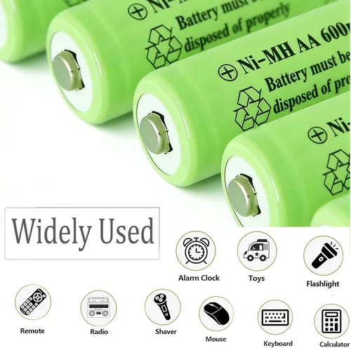 Vista 5 de Paquete de 12 baterías de luz solar AA Ni-MH 600mAh 1.2Volt recargables para luz de paisaje de jardín 12 Packs Double A Battery for Outdoor