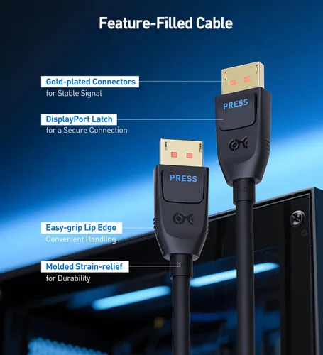 Vista 7 de Cable Matters [Certificado VESA] Cable DisplayPort 2.1 de 80Gbps - 3.3 pies / 1m, Cable DP80 con 16K 60Hz, 8K 240Hz, 4K 240Hz, FreeSync, G-SYNC