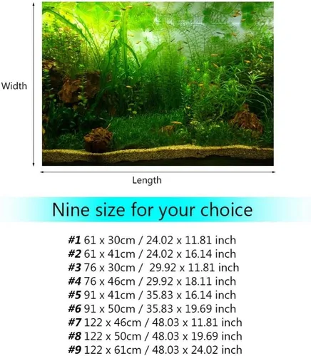 Vista 4 de Póster de acuario, adhesivo de PVC grueso para fondo, estilo hierba de agua, pecera, póster para acuario, fondo de pantalla decorativo