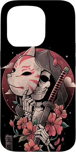 Vista 14 de iPhone 16 Death Messenger Japanese Aesthetics Grim Reaper Kitsune Mask Case