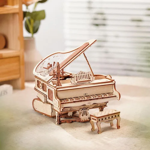 Vista 2 de ROKR Rompecabezas de madera 3D para adultos, 223 piezas, kit de modelo de piano a escala 1:20, rompecabezas de construcción, caja de música