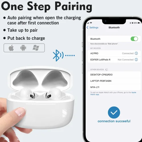 Vista 4 de Auriculares inalámbricos, auriculares Bluetooth inalámbricos en el oído con micrófono ENC con cancelación de ruido, 30 horas con estéreo de alta