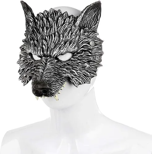 Vista 4 de Himine - Máscara de cabeza de lobo gris para Halloween