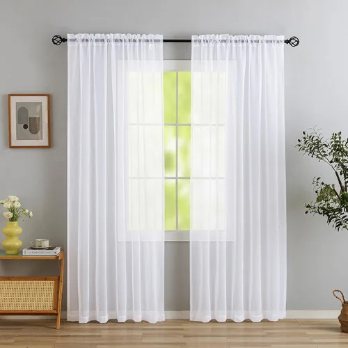 Vista 51 de MYSTIC-HOME Juego de cortinas de niveles transparentes blancas para cocina de 24 pulgadas de largo, tratamiento de cortinas para ventanas pequeñas