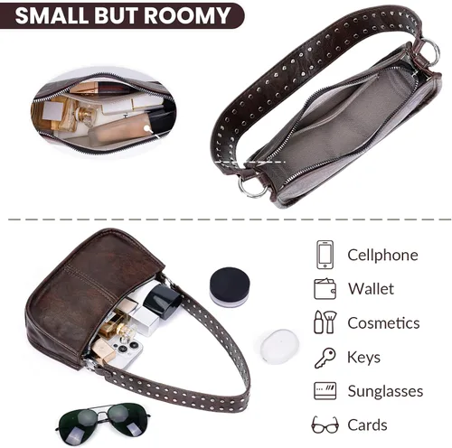 Vista 5 de Shoulder Bags for Women Y2k Purse and Handbags Retro Studded Crossbody Bag Small Shoulder Purse Leather Hobo Handbag