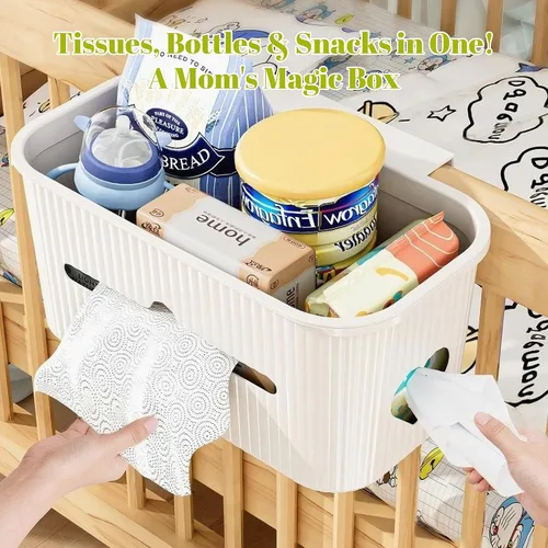 Vista 3 de Caja de almacenamiento para mesita de noche, organizador de pañales para cama de niños, cuna, corral, corralito, dormitorio del bebé, artículos