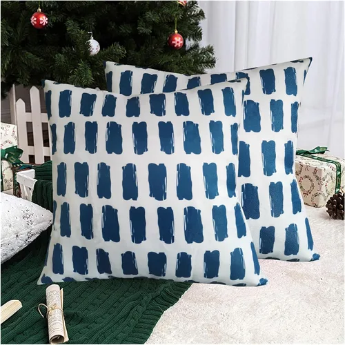Vista 2 de Funda de almohada decorativa clásica con diseño de crayón de mano azul estilo capri, marcas geométricas, funda de almohada decorativa de 17 x 17