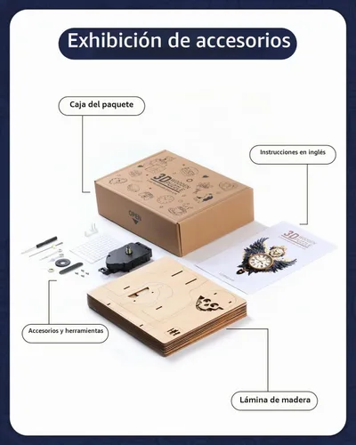 Vista 7 de Rompecabezas de madera 3D para adultos, kit de modelo de reloj de águila calva con péndulo, rompecabezas 3D para adultos, kit de reloj de pared DIY