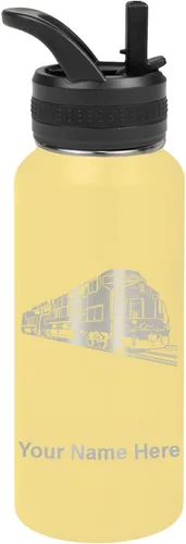Vista 58 de LaserGram Botella de agua personalizada, tren de carga, acero inoxidable de doble pared aislada al vacío con popote superior, regalo grabado Negro