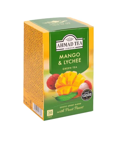 Vista 5 de Ahmad Tea Bolsitas de té verde, mango y lichi, 20 unidades (paquete de 1) - Sin cafeína y sin azúcar