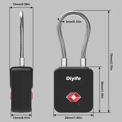 Vista 4 de Cerraduras de equipaje con llave, [2 unidades] Diyife - Cerraduras de equipaje aprobadas por la TSA, cerraduras de maleta, cerradura de viaje