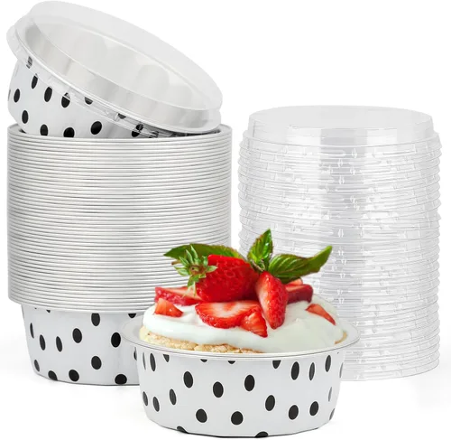 Vista 98 de Beasea Disposable Ramekins with Lids, 50 Pack 8oz 235ml Aluminum Foil Baking Cups with Lids, Aluminum Creme Brulee Ramekins Muffin Cupcake Pudding