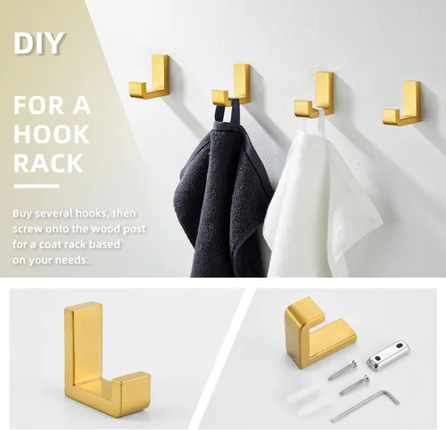 Vista 7 de Gancho Simple de Ángulo para Toalla de Baño, Gancho de Pared para Abrigatos de Ducha de Acero Inoxidable SUS 304, Perchero para Bata de Baño, Dorado
