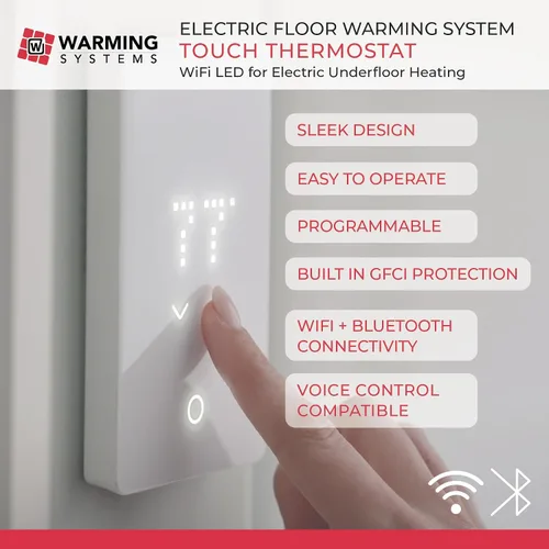 Vista 4 de Kit de calefacción radiante eléctrica de 100 pies cuadrados y 120 V - Incluye cable calefactor, membrana de calor, termostato programable LED WiFi