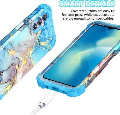 Vista 6 de Funda para Galaxy A15, tres capas de plástico duro resistente a prueba de golpes y silicona suave híbrida contra caídas para niñas y mujeres, funda