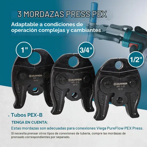 Vista 3 de ZUPPER - Mini herramienta de prensa para manguitos de acero inoxidable de tubo PEX de 1/2", 3/4", 1" 18V Electric Pipe Crimping Tool Suitable for