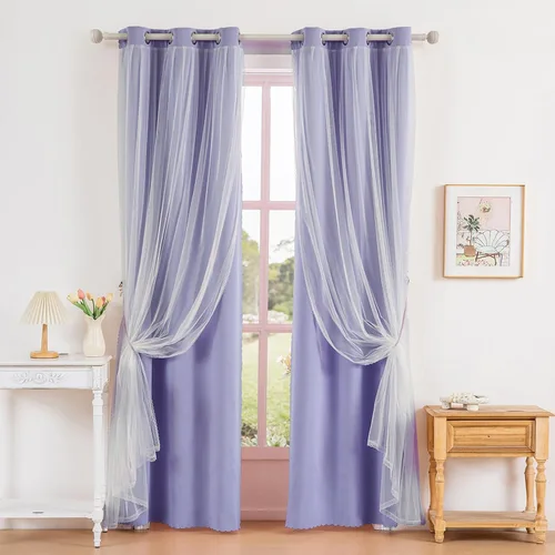 Vista 20 de Anytime Cortinas opacas y transparentes para ventana, par de paneles de cortinas lisas con ojales en la parte superior, 35 pulgadas de ancho x 63